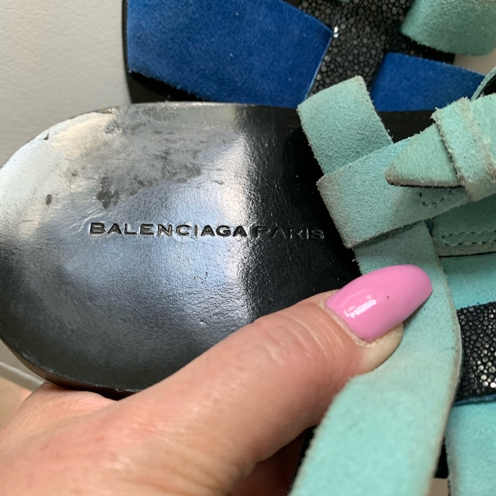 Balenciaga cobalt blue/aqua blue sandals size 37 - Picture 3 of 5